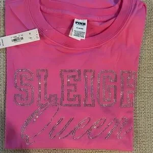 T-shirt Victoria's Secret PINK 'I SLEIGH' - Manches Courtes, Neuf Avec étiquette